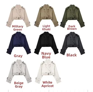 Matrice de couleurs de vestes trench avec ceinture en kaki, olive, marine et noir
