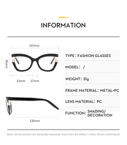 Detailed dimension chart for elegant blue light glasses with pearl accents and metal frame