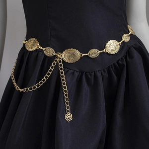 Retro Metal Chain Belt Women Embossed Vintage Bohemian Carved Waist Link Adjustable Dress Jewelry