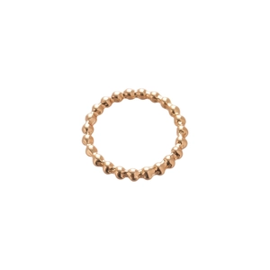 Anello a sfere in oro rosa lucido con design geometrico minimalista su sfondo bianco
