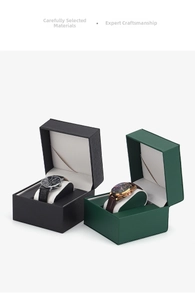 Dual watch boxes in black and dark green matte PU leather with soft white velvet pillows