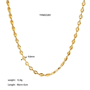 Detailed view of 4.6mm gold-plated stainless steel coffee bean mariner chain necklace