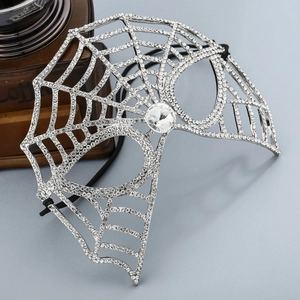 Spider web bridal masquerade mask with silver plating and shimmering rhinestones