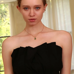 18K gold plated stainless steel necklace with hexagonal green stone pendant for women