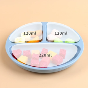 Detail showing the 120ml and 220ml capacity zones of the silicone baby suction plate