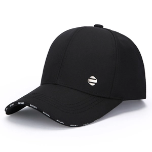 Black casual baseball cap for men with Sport metal buckle and brim print detail