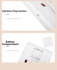 Dual power supply detail showing USB port and AAA battery compartment on the LED mirror
