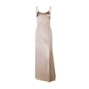 Elegant champagne satin slip dress with a silky texture and sleek long silhouette
