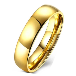 Macro shot of 6mm polished 316L titanium steel ring in gold finish on white background