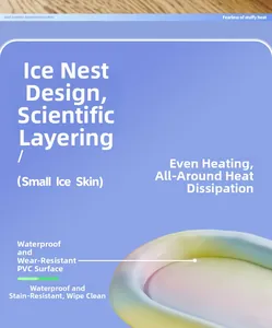 Detail showing waterproof PVC surface and rainbow gradient cooling pet bed construction