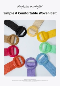 Macro shot of 9 colorful elastic woven belts with marble texture resin buckles in a circle
