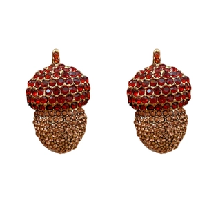 Vintage style acorn earrings with red and brown rhinestones in gold setting