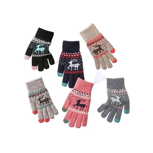 Gants en maille jacquard avec motifs de rennes et flocons pour écrans tactiles
