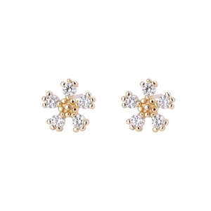 Elegant gold plated S925 flower stud earrings with sparkling cubic zirconia stones
