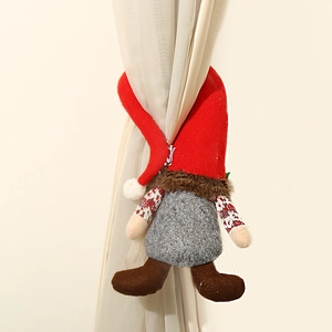 Christmas faceless gnome curtain tieback with red hat and grey body for home decoration