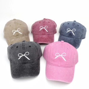 Lot de 5 casquettes de baseball rétro en coton délavé avec nœud brodé en plusieurs couleurs