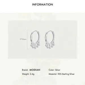 Minimalist S925 sterling silver hoop earrings with five sparkling crystal charms
