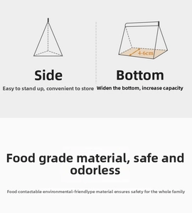 Detail of eco-friendly PE food storage bag showing wide 4-6cm standing base design