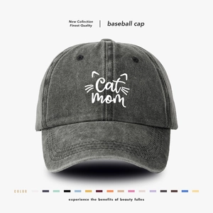 Washed Cotton Baseball Cap Cat Mom Embroidery Retro Denim Sun Hat Adjustable Dad Cap For Outdoor Use