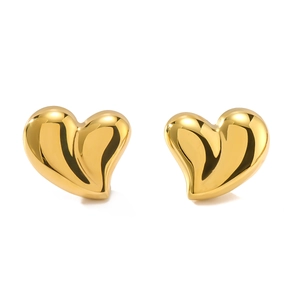 Minimalist 18K gold plated heart stud earrings in polished stainless steel for women