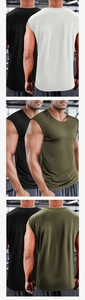 Detail showing moisture-wicking fabric and fit of men's quick-dry athletic vests