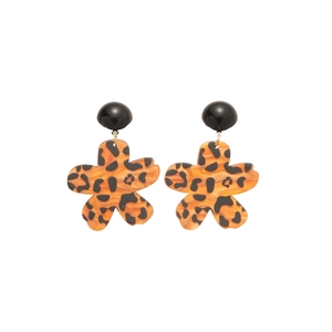 Ohrhänger mit Leopardenmuster, Herzblume, orangefarbenem Acryl und Goldmetallringen