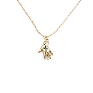 Collana a mano di Hamsa placcata in oro con simbolo dell'occhio e pietre di zirconi