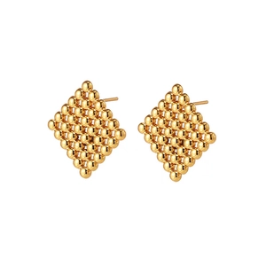 Minimalist gold square bead stud earrings for men and women in titanium steel