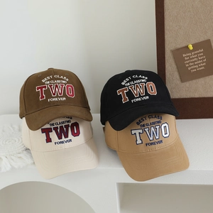 Kids vintage baseball caps with TWO letter embroidery in brown, black, beige and khaki colors