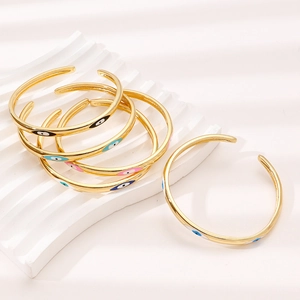 Bracciali rigidi a C placcati in oro alla moda con motivi occhio del male in smalto colorato