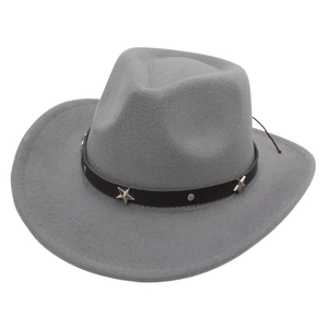 Classic dark grey wool felt western cowboy hat with star studded leather band decoration