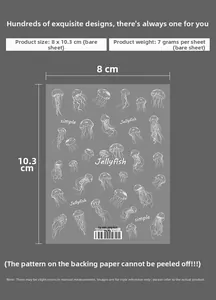 Detailed size specifications for thin jellyfish nail stickers measuring 8x10.3cm