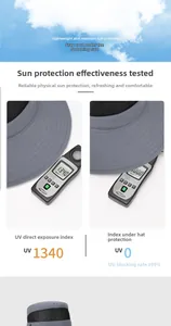 Detail showing UV protection test on breathable mesh sun hat with 99% blockage rate
