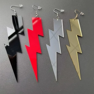 Acrylic lightning bolt earrings set in black, red, silver, and gold mirror finish