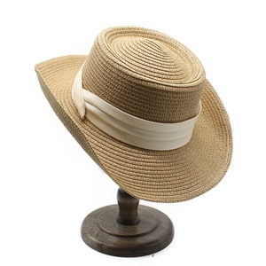 Summer Straw Boater Hat For Women Wide Brim Sun Protection French Vintage Style Woven Beach Holiday Ribbon Band