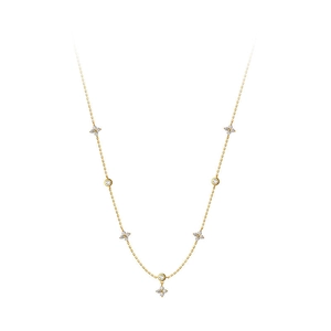 Elegant 18K gold plated silver necklace with four-leaf clover and zircon accents