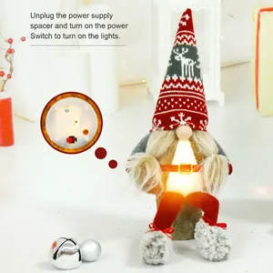 Gnome de Noël lumineux à longues jambes avec chapeau de renne et taille LED brillante