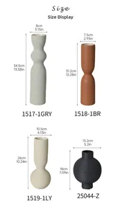Size chart showing dimensions for various Nordic ceramic vases with brushed textures