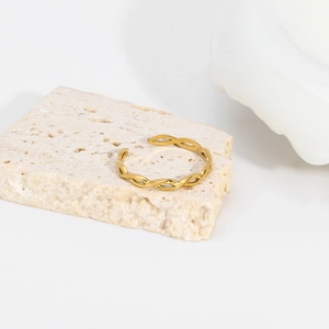 Braided Woven Hollow Ring Stainless Steel Gold Plated Adjustable Open Finger Jewelry For Women Minimalist Fashion Chic