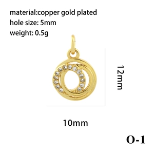 Detailed specs for gold plated copper interlaced ring pendant with cubic zirconia stones
