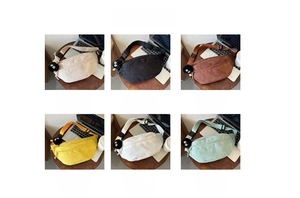 Corduroy chest bags in six colors with zipper closure and cute plush ball pendant accessories