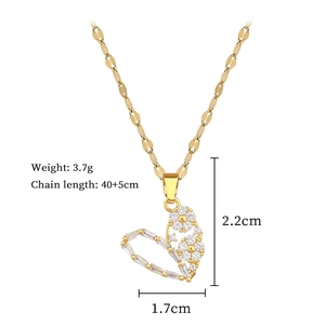 Detailed size specifications for gold heart necklace with weight and chain dimensions