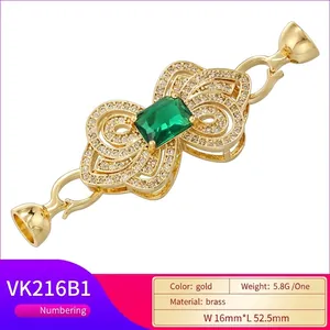 Fermoir nœud perle doré à l'or 18 carats avec zircon vert pour colliers et bijoux DIY