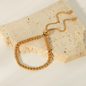 Bracciale a sfere in acciaio inossidabile placcato oro 18K con chiusura a scorrimento