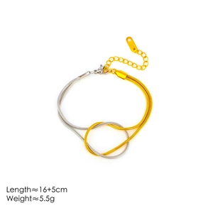 Two-tone stainless steel snake chain bracelet with knot design for women and couples