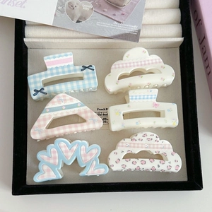 Acrylic Hair Claw Clips Plaid Floral Leopard Pattern Shark Clips Sweet Korean Style Hair Accessories For Women Girls