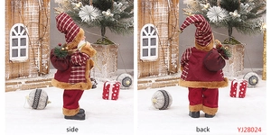 Vue latérale et arrière du Père Noël debout de 30 cm avec sac cadeau et velours rouge