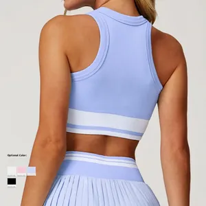 Women's seamless yoga set with racerback tank top and pleated skirt in four colors