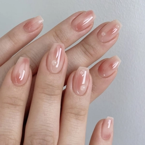 Press On Nails 3D Bubble Water Drop Pink Ombre Coffin False Nails Short Jelly Blush Glossy Elegant Professional Women