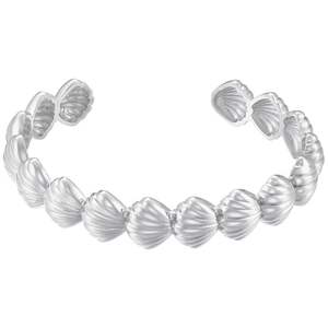 Silver shell-shaped open adjustable bracelet with a minimalist ocean-style beach design